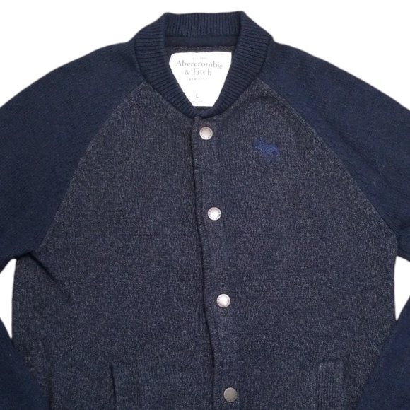 Abercrombie & Fitch Men’s Navy Wool Blend Snap Front Cardigan Sweater Size Large - Picture 2 of 11
